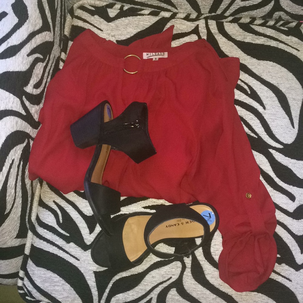 BUNDLE✨Unique Red blouse and chunky heels
